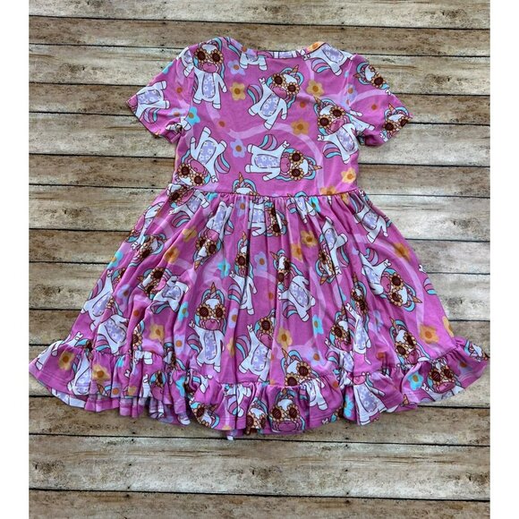 Posh Peanut Unicorn Vibes Short Sleeve Ruffled Twirl Dress 3T/4T - Picture 2 of 5